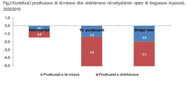 Pandemia falimentoi mbi 1500 biznese në 2020, numri i të punësuarve ra me 5,2%, ndërkohë që më të goditurat ishin turizmi dhe tregtia