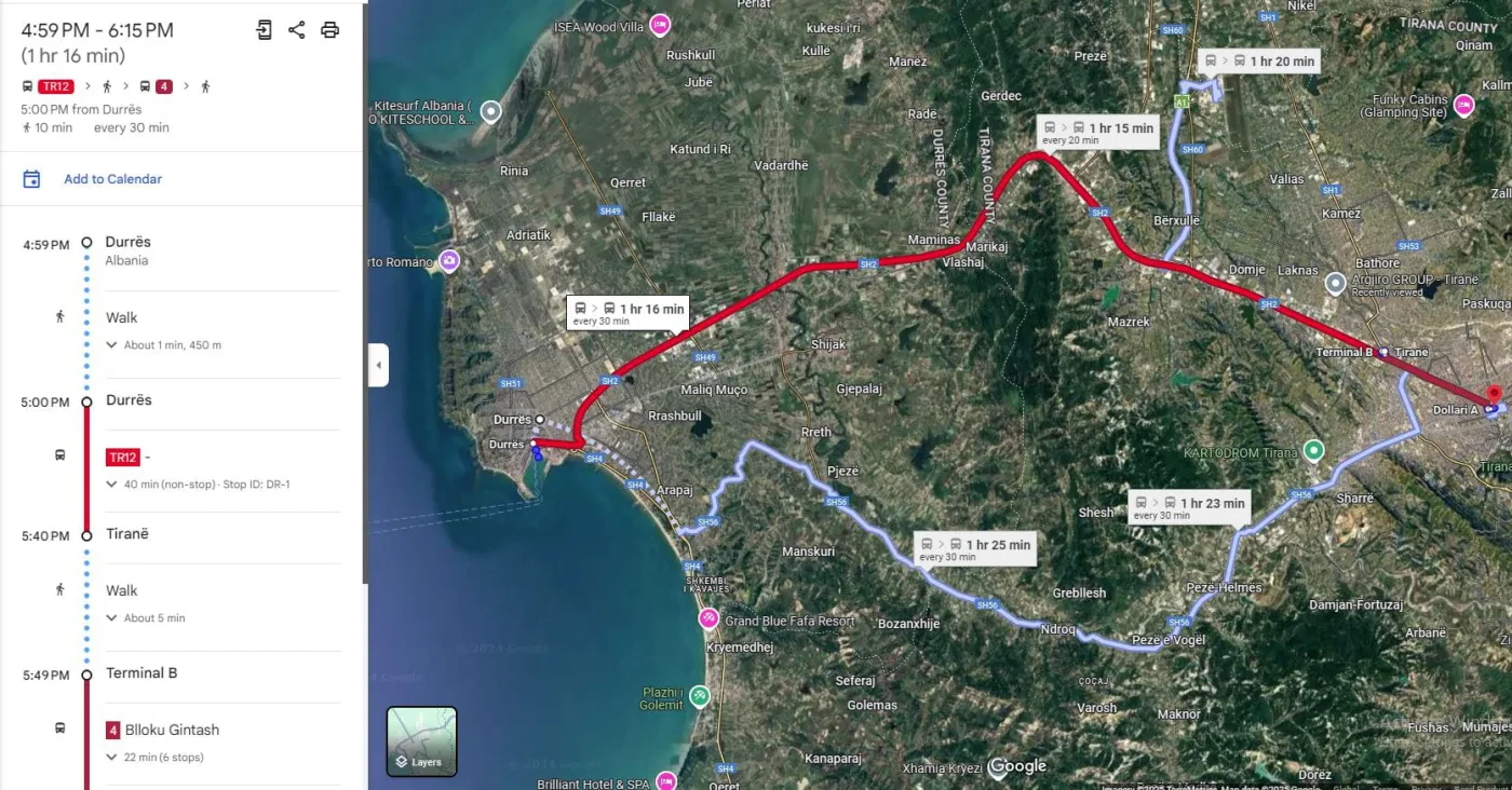 Turizmi, transporti publik i Shqipërisë hyn më në fund në “Google Maps”