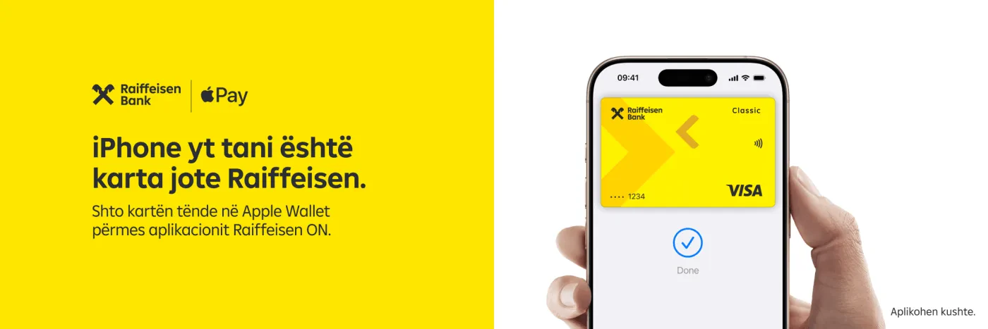 Raiffeisen Bank sjell Apple Pay për mbajtësit e kartave Visa &amp; Mastercard, direkt nga aplikacioni
